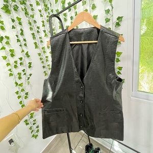 Vintage Faux Leather Vest Blazer